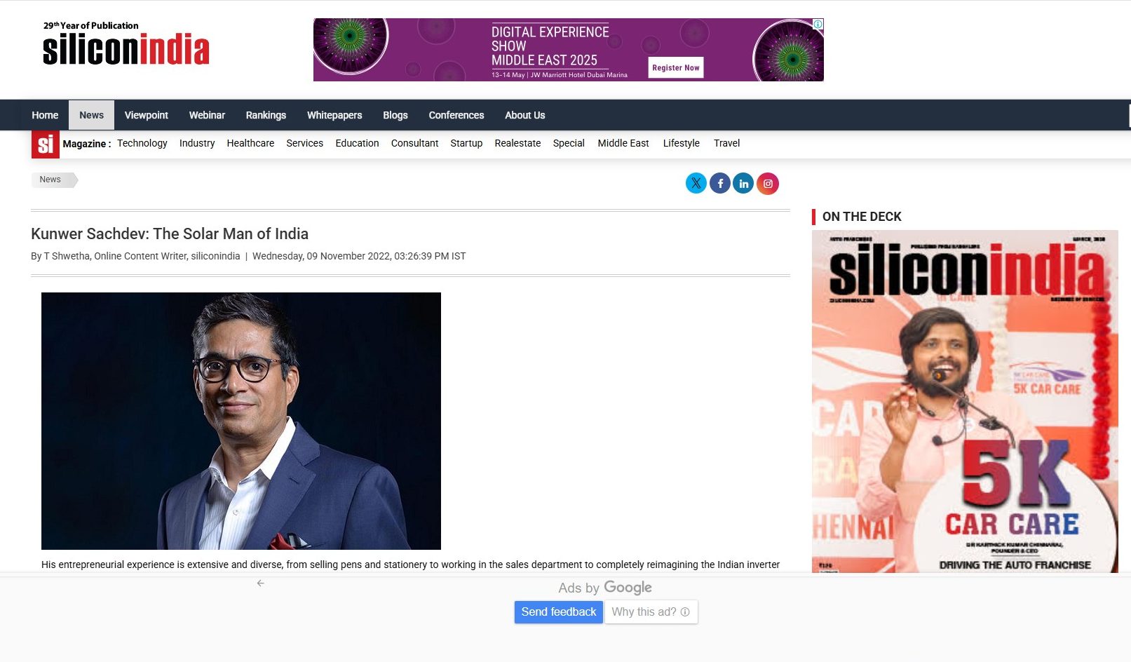 SiliconIndia feature on Kunwer Sachdev and the plastic-body inverter innovation